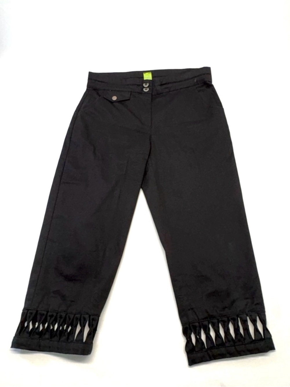 Jacob Adam Black "Caprice" Cropped Trousers with Lattice Cut-Out Hem Size 6